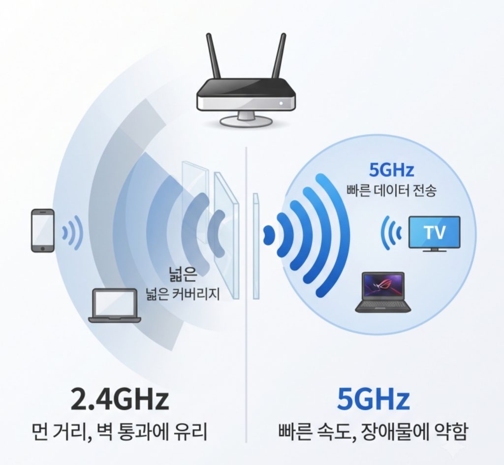 2.4GHz는 보이는데 5GHz 와이파이만 안 잡힐 때 4 공유기 2.4GHz와 5GHz 와이파이 차이