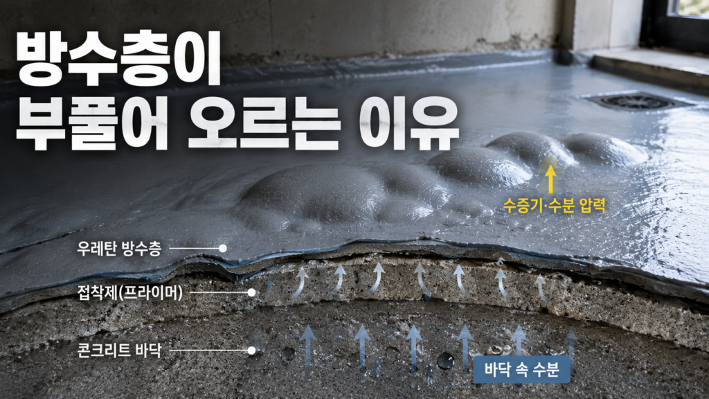우레탄 방수층이 부풀어 오르는 이유: 바닥 수분과 기포의 관계 2 방수층 부풀어 오르는 이유