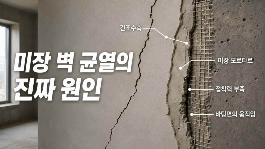 잘 미장한 벽에도 왜 균열이 생길까? 건조수축과 바탕면의 관계 | 잘 발라도 벽은 갈라질 수 있습니다 2 54미장균열원인