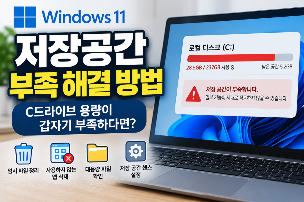 윈도우11 저장공간 부족 해결 방법|C드라이브 용량이 갑자기 부족하다면? 1 윈도우11 저장공간 부족 해결 방법