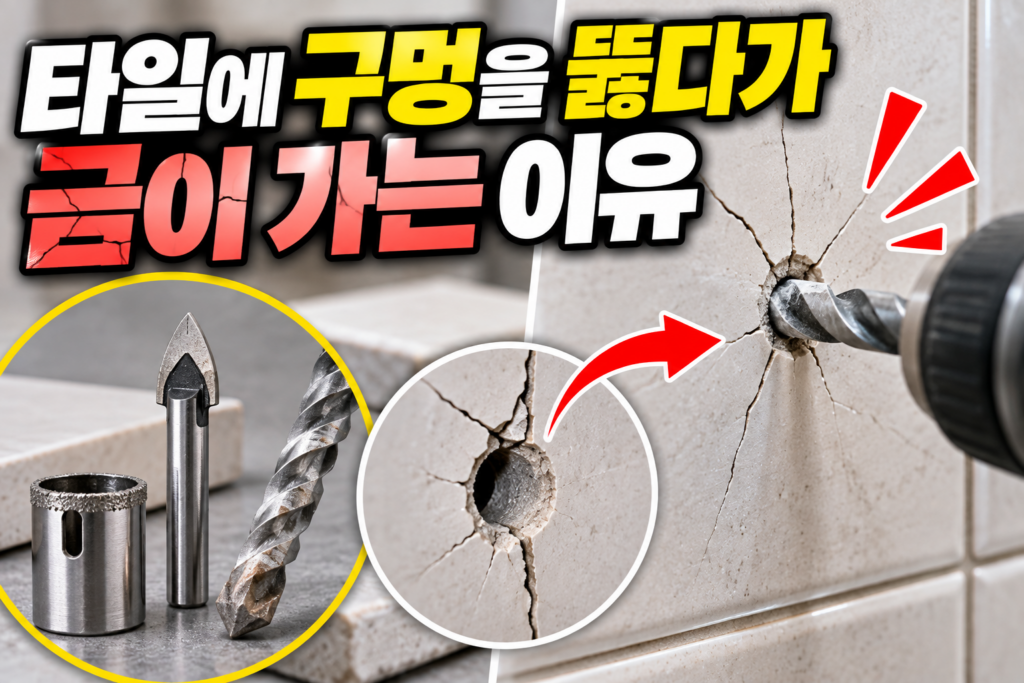 타일에 구멍을 뚫다가 금이 가는 이유 1 타일 구멍 뚫는 법