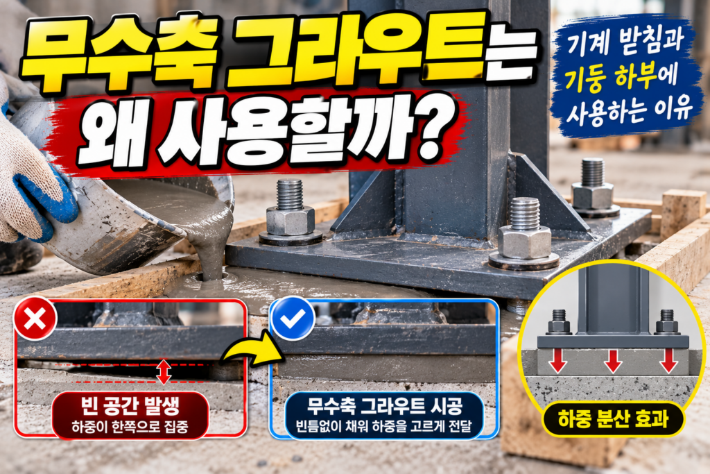 무수축 그라우트는 왜 기계 받침과 기둥 하부에 사용할까? 1 무수축 그라우트