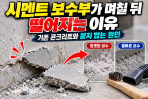 시멘트 보수부가 며칠 뒤 떨어지는 이유, 기존 콘크리트와 붙지 않는 원인 7 시멘트 보수