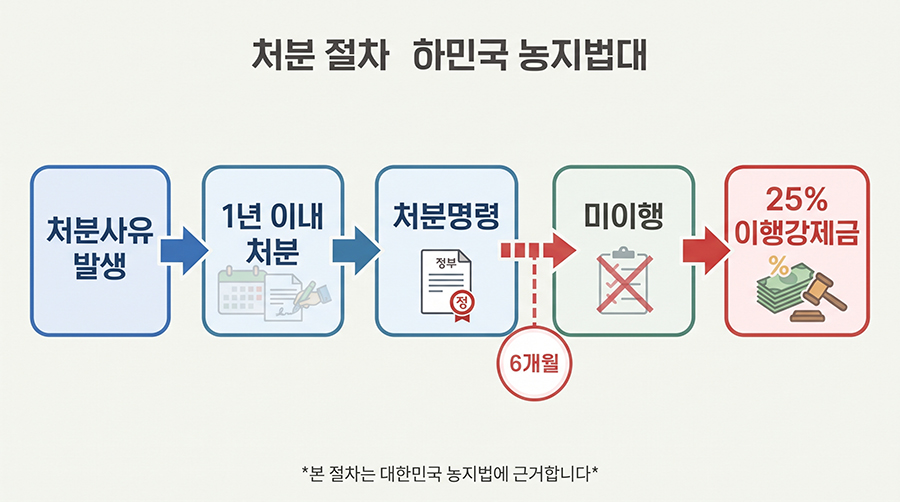 농지 처분명령 미이행 시 농지가액 25% 이행강제금